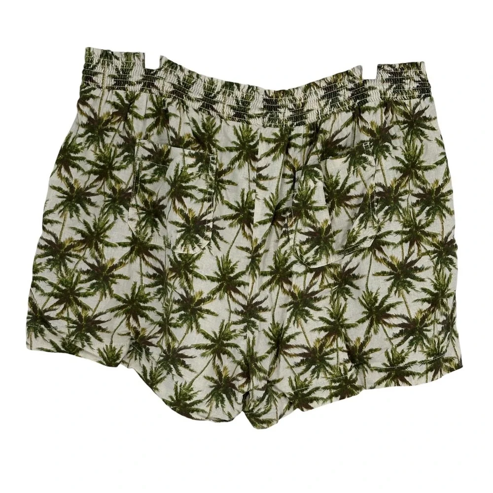 Briggs Palm Tree Shorts Green White Smocked Tassel Linen Blend XXL